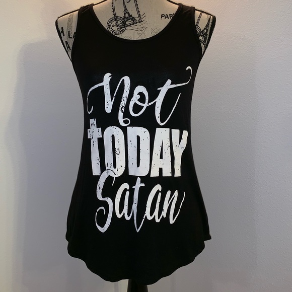Not today Satan Black White quote tank top Small S Medium M Large L Inspiration - Picture 2 of 6